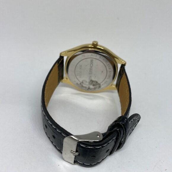 Michael Kors MK3221 Women's Black Leather Analog Gold Dial Quartz Watch JK121 - Picture 10 of 12